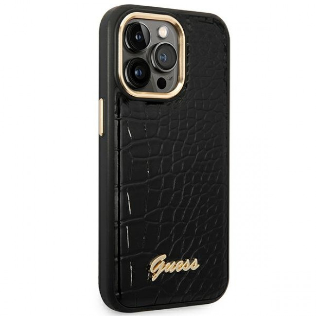 Guess iPhone 14 Pro Croco Collection Θήκη με Επένδυση Συνθετικού Δέρματος - Βlack - GUHCP14LHGCRHK