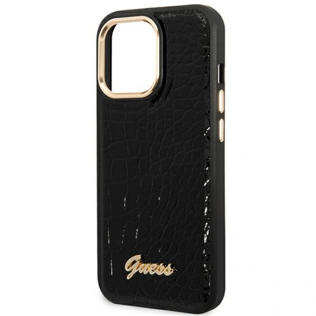 Guess iPhone 14 Pro Croco Collection Θήκη με Επένδυση Συνθετικού Δέρματος - Βlack - GUHCP14LHGCRHK