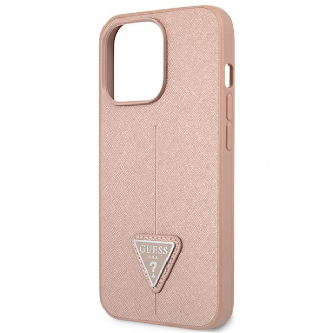 Guess iPhone 14 Pro Saffiano Σκληρή Θήκη με Πλαίσιο Σιλικόνης - Pink - GUHCP14LPSATLP