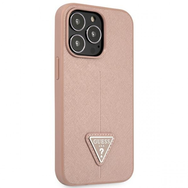 Guess iPhone 14 Pro Saffiano Σκληρή Θήκη με Πλαίσιο Σιλικόνης - Pink - GUHCP14LPSATLP