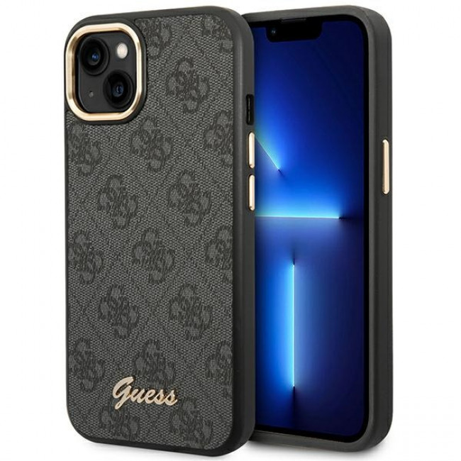 Guess iPhone 14 Plus 4G Vintage Gold Logo Σκληρή Θήκη με Πλαίσιο Σιλικόνης - Black - GUHCP14MHG4SHK