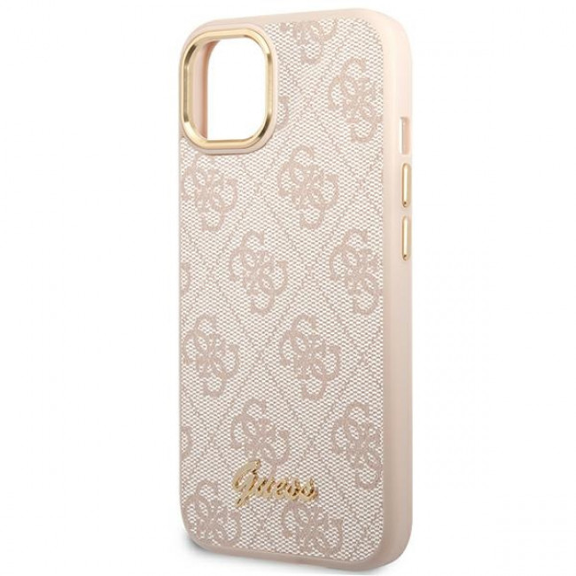 Guess iPhone 14 Plus 4G Vintage Gold Logo Σκληρή Θήκη με Πλαίσιο Σιλικόνης - Pink - GUHCP14MHG4SHP