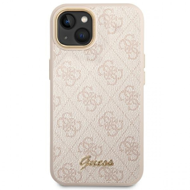 Guess iPhone 14 Plus 4G Vintage Gold Logo Σκληρή Θήκη με Πλαίσιο Σιλικόνης - Pink - GUHCP14MHG4SHP