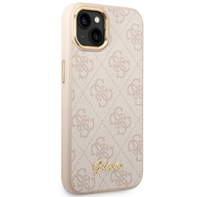 Guess iPhone 14 Plus 4G Vintage Gold Logo Σκληρή Θήκη με Πλαίσιο Σιλικόνης - Pink - GUHCP14MHG4SHP