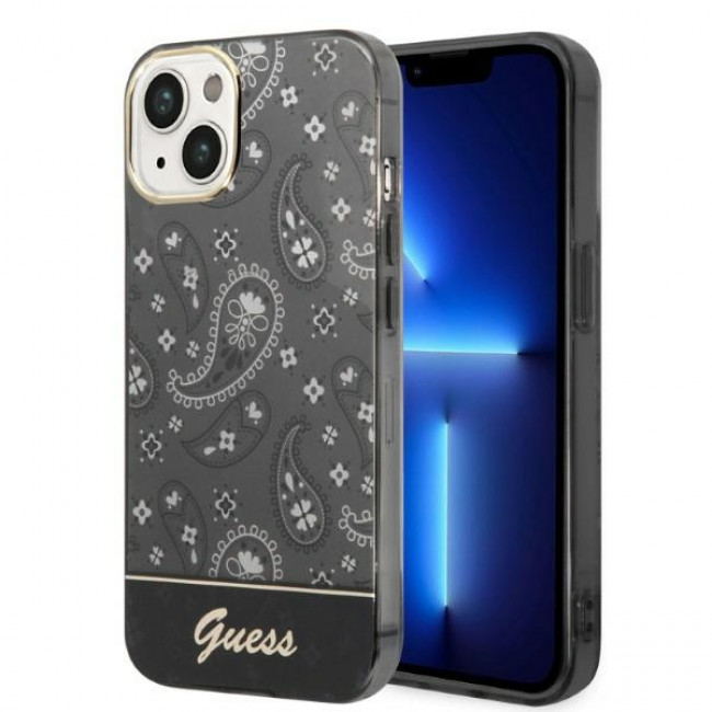 Guess iPhone 14 Plus Bandana Paisley Σκληρή Θήκη με Πλαίσιο Σιλικόνης - Black - GUHCP14MHGBNHK