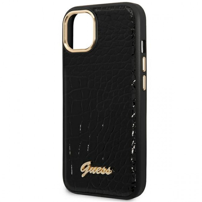 Guess iPhone 14 Plus Croco Collection Θήκη με Επένδυση Συνθετικού Δέρματος - Black - GUHCP14MHGCRHK