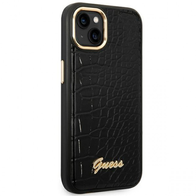 Guess iPhone 14 Plus Croco Collection Θήκη με Επένδυση Συνθετικού Δέρματος - Black - GUHCP14MHGCRHK