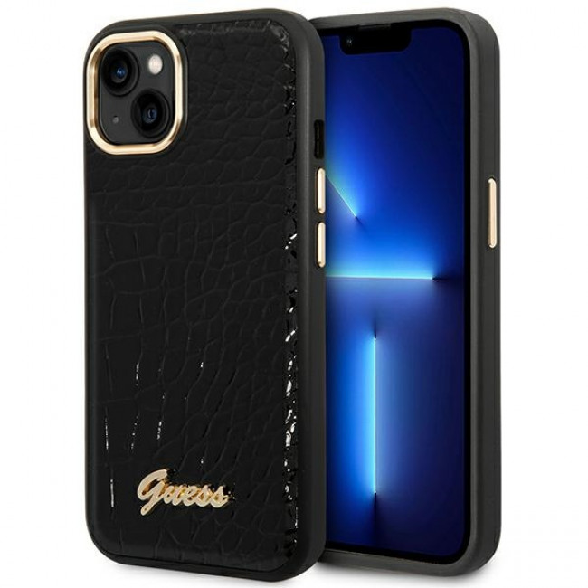 Guess iPhone 14 Plus Croco Collection Θήκη με Επένδυση Συνθετικού Δέρματος - Black - GUHCP14MHGCRHK