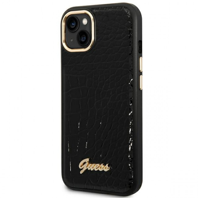 Guess iPhone 14 Plus Croco Collection Θήκη με Επένδυση Συνθετικού Δέρματος - Black - GUHCP14MHGCRHK