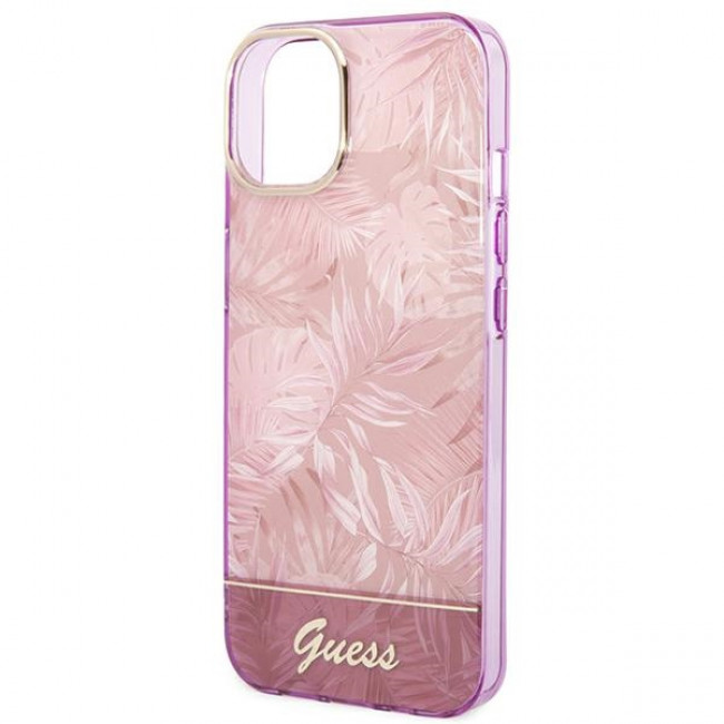 Guess iPhone 14 Plus Jungle Collection Σκληρή Θήκη με Πλαίσιο Σιλικόνης - Pink - GUHCP14MHGJGHP