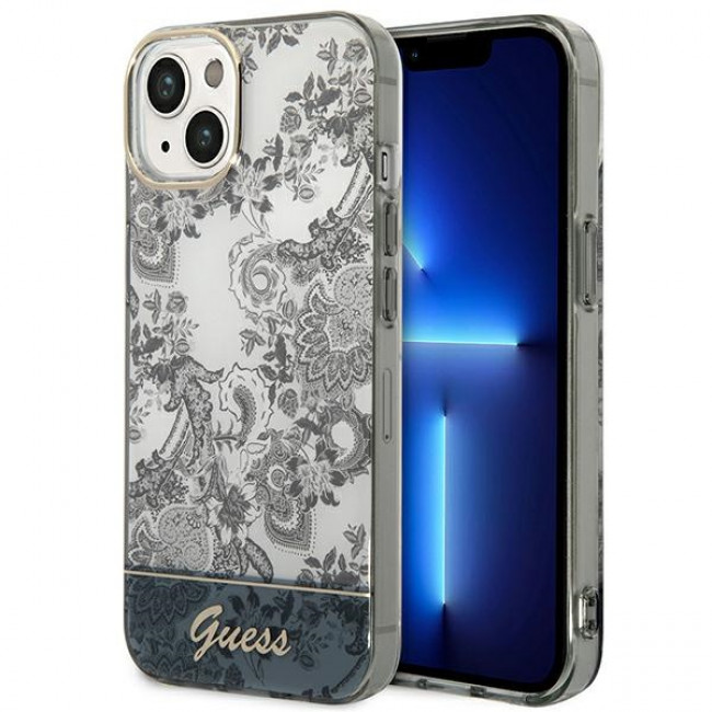 Guess iPhone 14 Plus Porcelain Collection Σκληρή Θήκη με Πλαίσιο Σιλικόνης - Grey - GUHCP14MHGPLHG