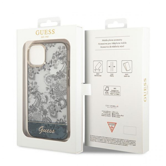 Guess iPhone 14 Plus Porcelain Collection Σκληρή Θήκη με Πλαίσιο Σιλικόνης - Grey - GUHCP14MHGPLHG