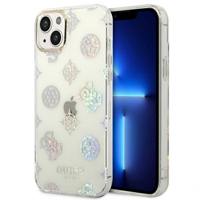 Guess iPhone 14 Plus Peony Glitter Σκληρή Θήκη με Πλαίσιο Σιλικόνης - Clear - GUHCP14MHTPPTH