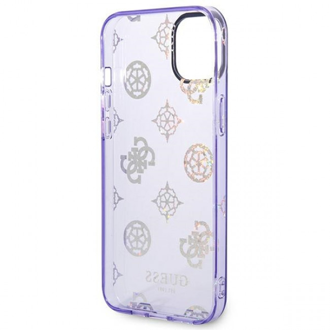 Guess iPhone 14 Plus Peony Glitter Σκληρή Θήκη με Πλαίσιο Σιλικόνης - Lilac - GUHCP14MHTPPTL