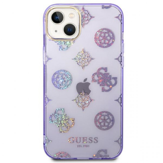 Guess iPhone 14 Plus Peony Glitter Σκληρή Θήκη με Πλαίσιο Σιλικόνης - Lilac - GUHCP14MHTPPTL