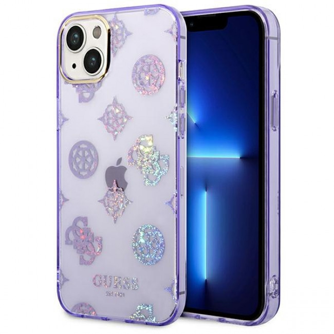 Guess iPhone 14 Plus Peony Glitter Σκληρή Θήκη με Πλαίσιο Σιλικόνης - Lilac - GUHCP14MHTPPTL