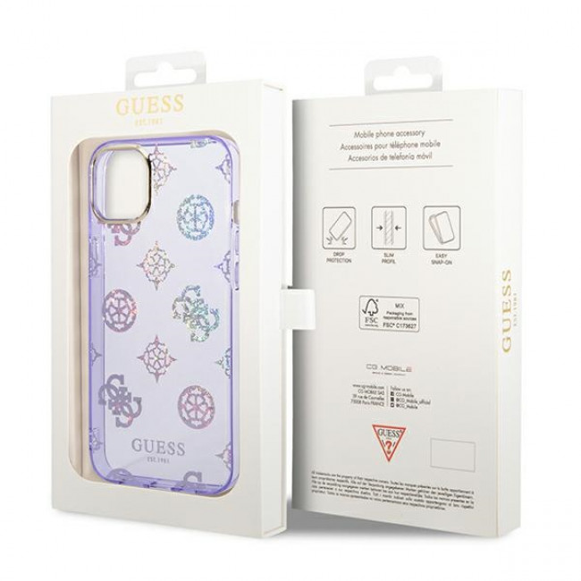 Guess iPhone 14 Plus Peony Glitter Σκληρή Θήκη με Πλαίσιο Σιλικόνης - Lilac - GUHCP14MHTPPTL