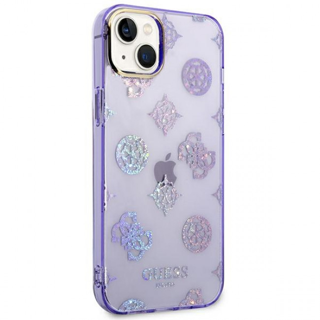 Guess iPhone 14 Plus Peony Glitter Σκληρή Θήκη με Πλαίσιο Σιλικόνης - Lilac - GUHCP14MHTPPTL