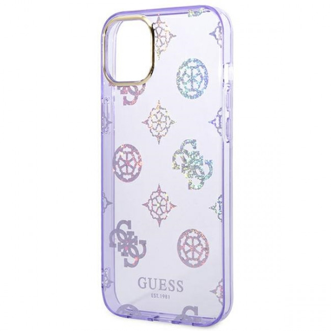 Guess iPhone 14 Plus Peony Glitter Σκληρή Θήκη με Πλαίσιο Σιλικόνης - Lilac - GUHCP14MHTPPTL