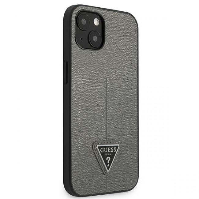 Guess iPhone 14 Plus Saffiano Σκληρή Θήκη με Πλαίσιο Σιλικόνης - Silver - GUHCP14MPSATLG