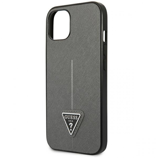 Guess iPhone 14 Plus Saffiano Σκληρή Θήκη με Πλαίσιο Σιλικόνης - Silver - GUHCP14MPSATLG