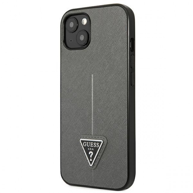 Guess iPhone 14 Plus Saffiano Σκληρή Θήκη με Πλαίσιο Σιλικόνης - Silver - GUHCP14MPSATLG