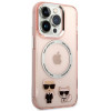 Karl Lagerfeld iPhone 14 Pro Max - Karl and Choupette Aluminium Magsafe Σκληρή Θήκη με Πλαίσιο Σιλικόνης και MagSafe - Pink - KLHMP14XHKCP