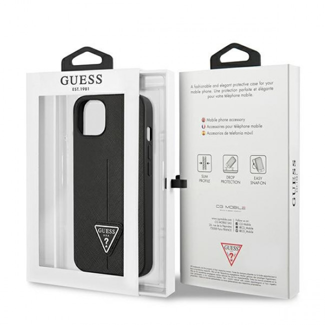 Guess iPhone 14 Plus Saffiano Σκληρή Θήκη με Πλαίσιο Σιλικόνης - Βlack - GUHCP14MPSATLK