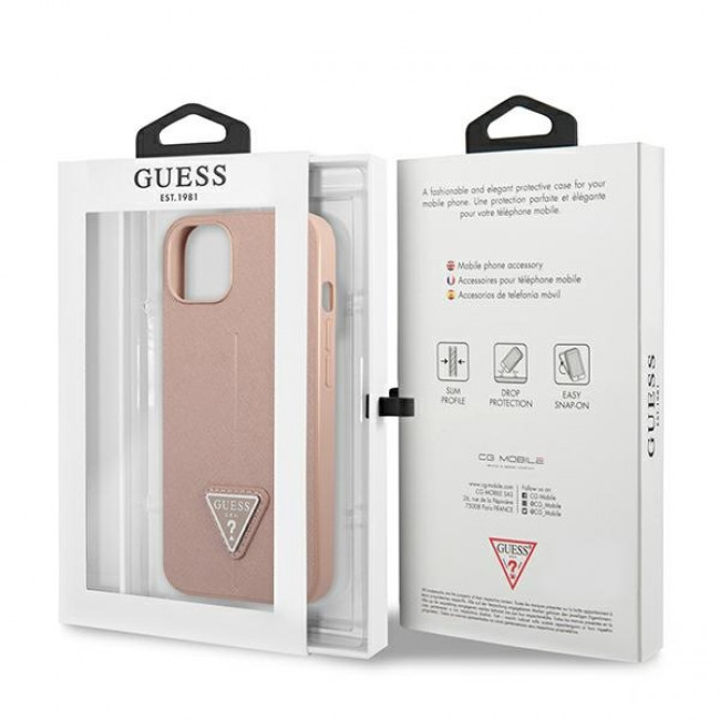 Guess iPhone 14 Plus Saffiano Σκληρή Θήκη με Πλαίσιο Σιλικόνης - Pink - GUHCP14MPSATLP