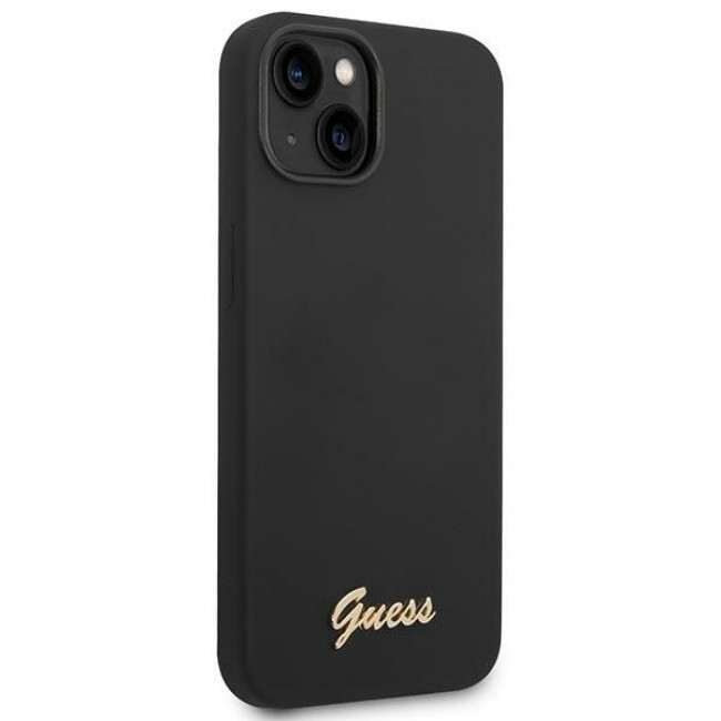 Guess iPhone 14 Plus Silicone Vintage Gold Logo Θήκη Σιλικόνης - Black - GUHCP14MSLSMK