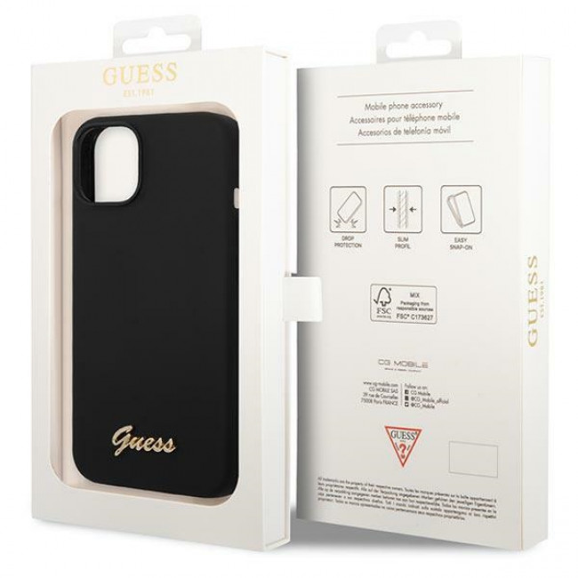 Guess iPhone 14 Plus Silicone Vintage Gold Logo Θήκη Σιλικόνης - Black - GUHCP14MSLSMK