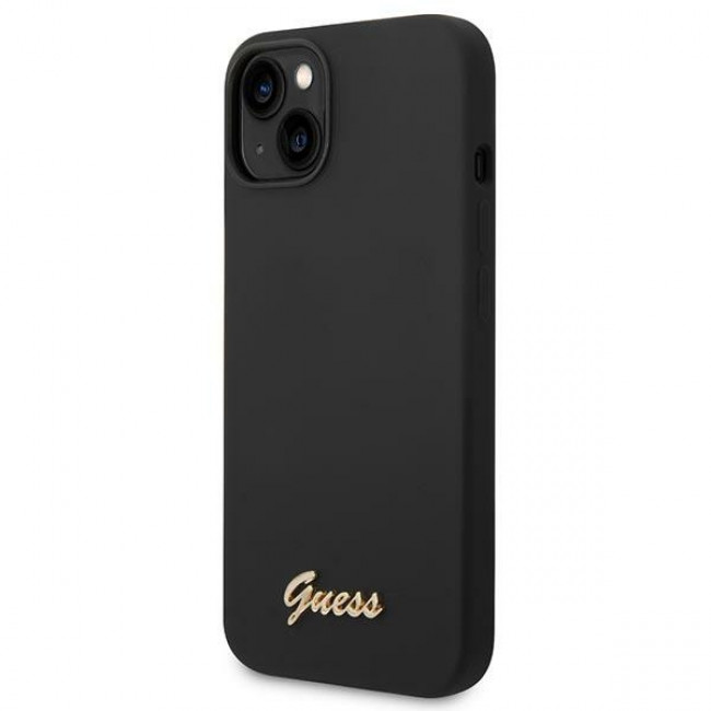 Guess iPhone 14 Plus Silicone Vintage Gold Logo Θήκη Σιλικόνης - Black - GUHCP14MSLSMK