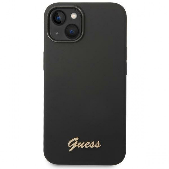 Guess iPhone 14 Plus Silicone Vintage Gold Logo Θήκη Σιλικόνης - Black - GUHCP14MSLSMK