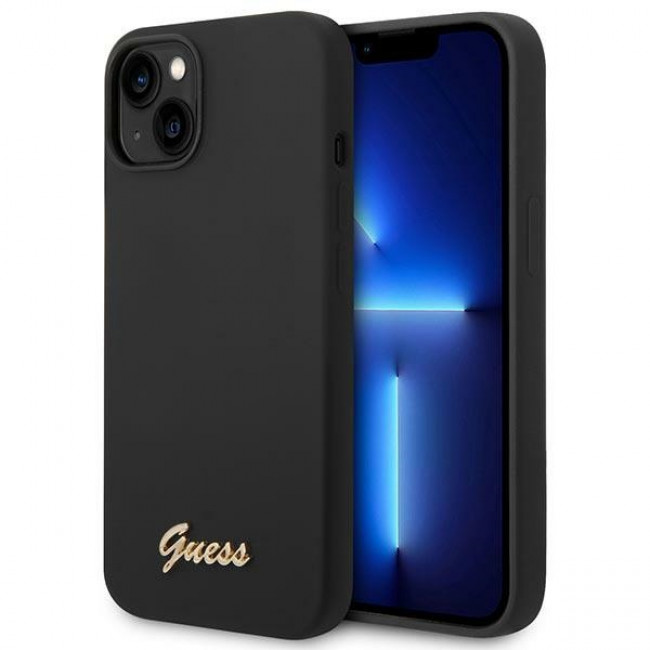 Guess iPhone 14 Plus Silicone Vintage Gold Logo Θήκη Σιλικόνης - Black - GUHCP14MSLSMK