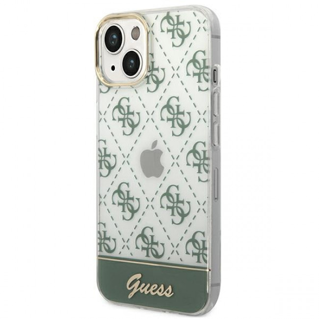 Guess iPhone 14 4G Pattern Script Σκληρή Θήκη με Πλαίσιο Σιλικόνης - Khaki - GUHCP14SHG4MHA