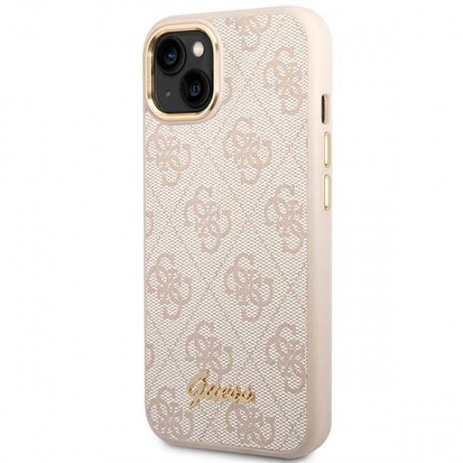 Guess iPhone 14 4G Vintage Gold Logo Σκληρή Θήκη με Πλαίσιο Σιλικόνης - Pink - GUHCP14SHG4SHP