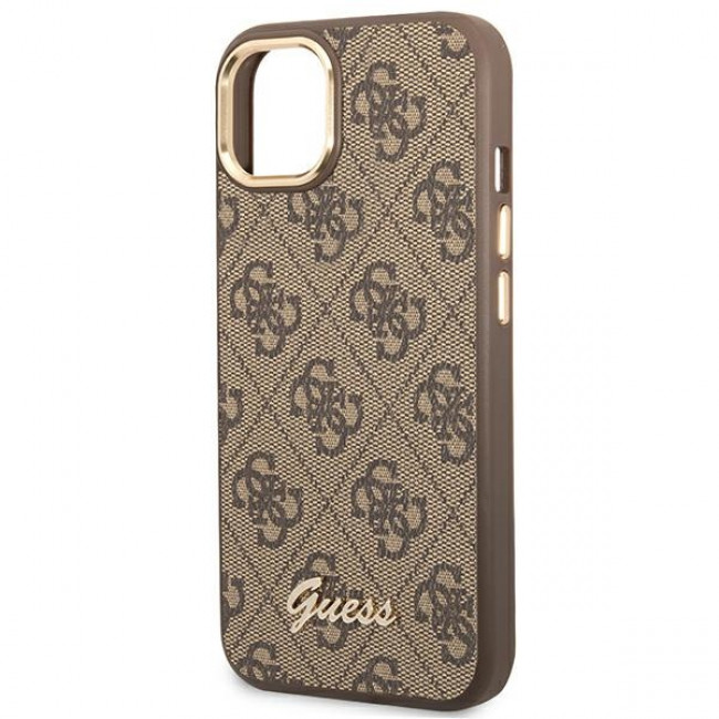 Guess iPhone 14 4G Vintage Gold Logo Σκληρή Θήκη με Πλαίσιο Σιλικόνης - Brown - GUHCP14SHG4SHW