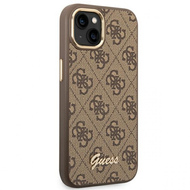 Guess iPhone 14 4G Vintage Gold Logo Σκληρή Θήκη με Πλαίσιο Σιλικόνης - Brown - GUHCP14SHG4SHW