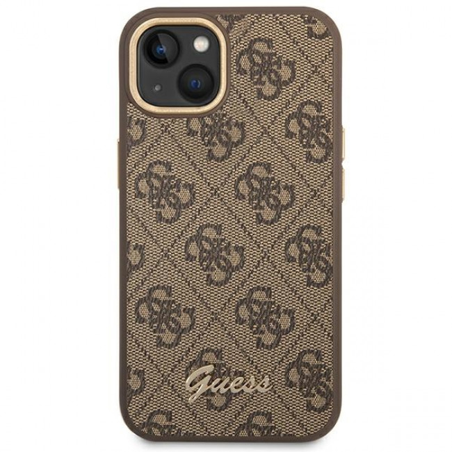 Guess iPhone 14 4G Vintage Gold Logo Σκληρή Θήκη με Πλαίσιο Σιλικόνης - Brown - GUHCP14SHG4SHW