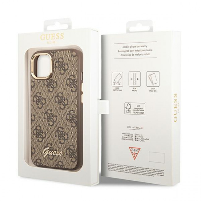 Guess iPhone 14 4G Vintage Gold Logo Σκληρή Θήκη με Πλαίσιο Σιλικόνης - Brown - GUHCP14SHG4SHW