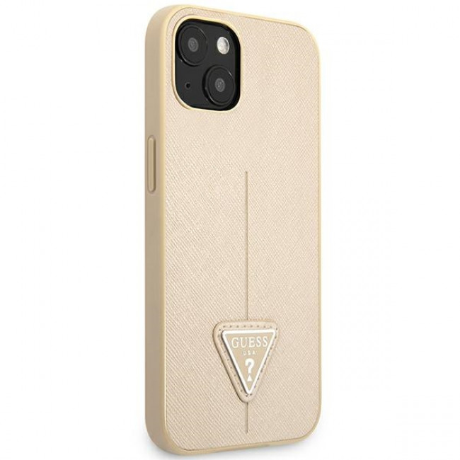 Guess iPhone 14 Saffiano Σκληρή Θήκη με Πλαίσιο Σιλικόνης - Beige - GUHCP14SPSATLE