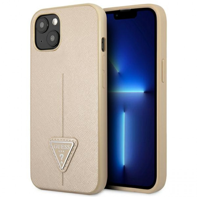 Guess iPhone 14 Saffiano Σκληρή Θήκη με Πλαίσιο Σιλικόνης - Beige - GUHCP14SPSATLE