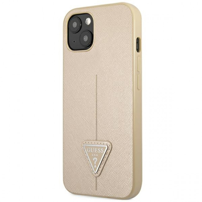 Guess iPhone 14 Saffiano Σκληρή Θήκη με Πλαίσιο Σιλικόνης - Beige - GUHCP14SPSATLE