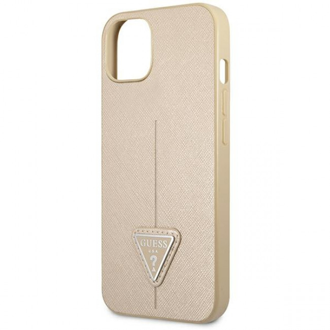 Guess iPhone 14 Saffiano Σκληρή Θήκη με Πλαίσιο Σιλικόνης - Beige - GUHCP14SPSATLE