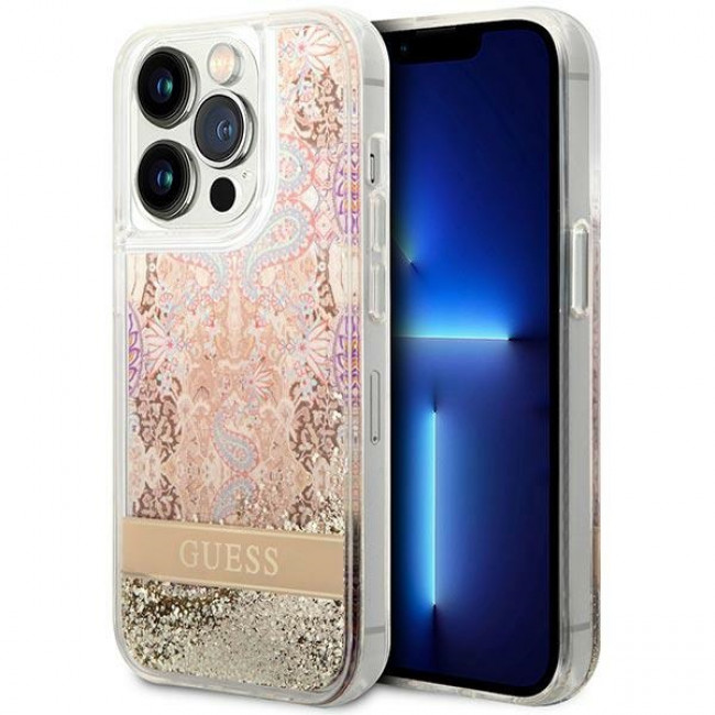 Guess iPhone 14 Pro Max Paisley Liquid Glitter Σκληρή Θήκη - Gold - GUHCP14XLFLSD