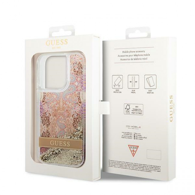 Guess iPhone 14 Pro Max Paisley Liquid Glitter Σκληρή Θήκη - Gold - GUHCP14XLFLSD