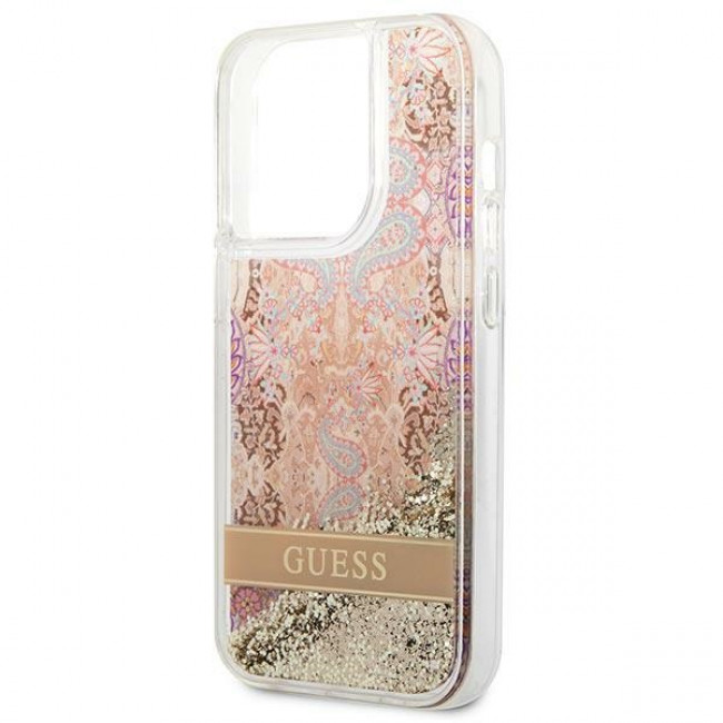 Guess iPhone 14 Pro Max Paisley Liquid Glitter Σκληρή Θήκη - Gold - GUHCP14XLFLSD