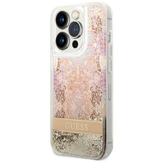 Guess iPhone 14 Pro Max Paisley Liquid Glitter Σκληρή Θήκη - Gold - GUHCP14XLFLSD