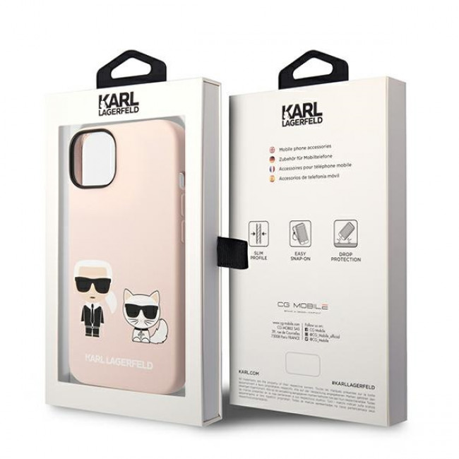 Karl Lagerfeld iPhone 14 Plus Silicone Karl and Choupette Θήκη Σιλικόνης - Light Pink - KLHMP14MSSKCI