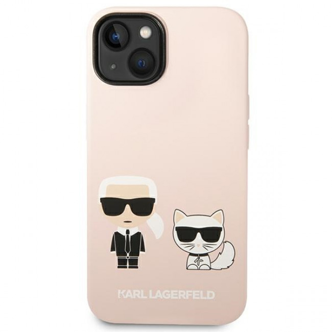 Karl Lagerfeld iPhone 14 Plus Silicone Karl and Choupette Θήκη Σιλικόνης - Light Pink - KLHMP14MSSKCI